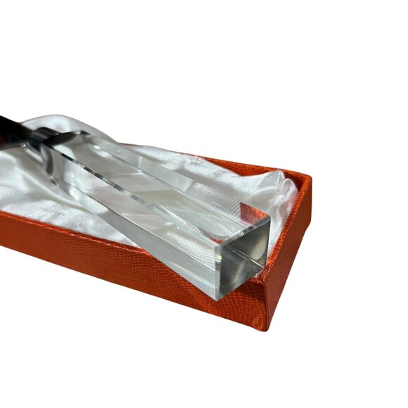 Oleg Cassini Clear Crystal Cake Knife In Orange Satin Lined Gift Box - Picture 6 of 9